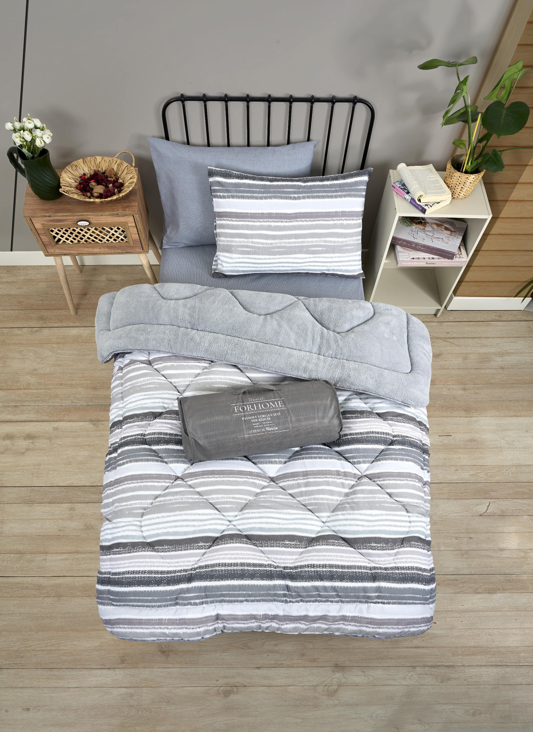 Tek Kişilik Welsoft Yorgan Seti - TASEL GRİ