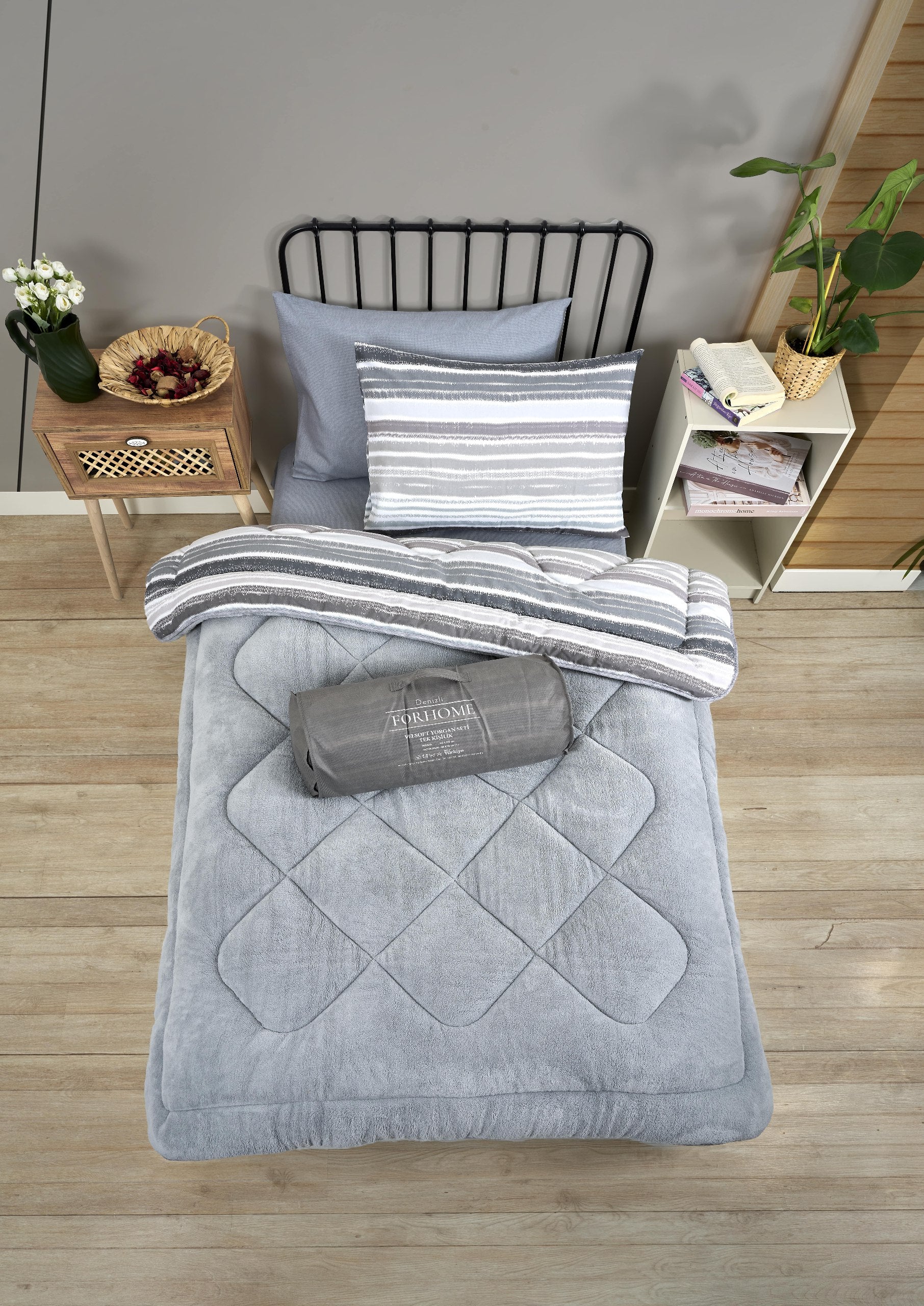 Tek Kişilik Welsoft Yorgan Seti - TASEL GRİ