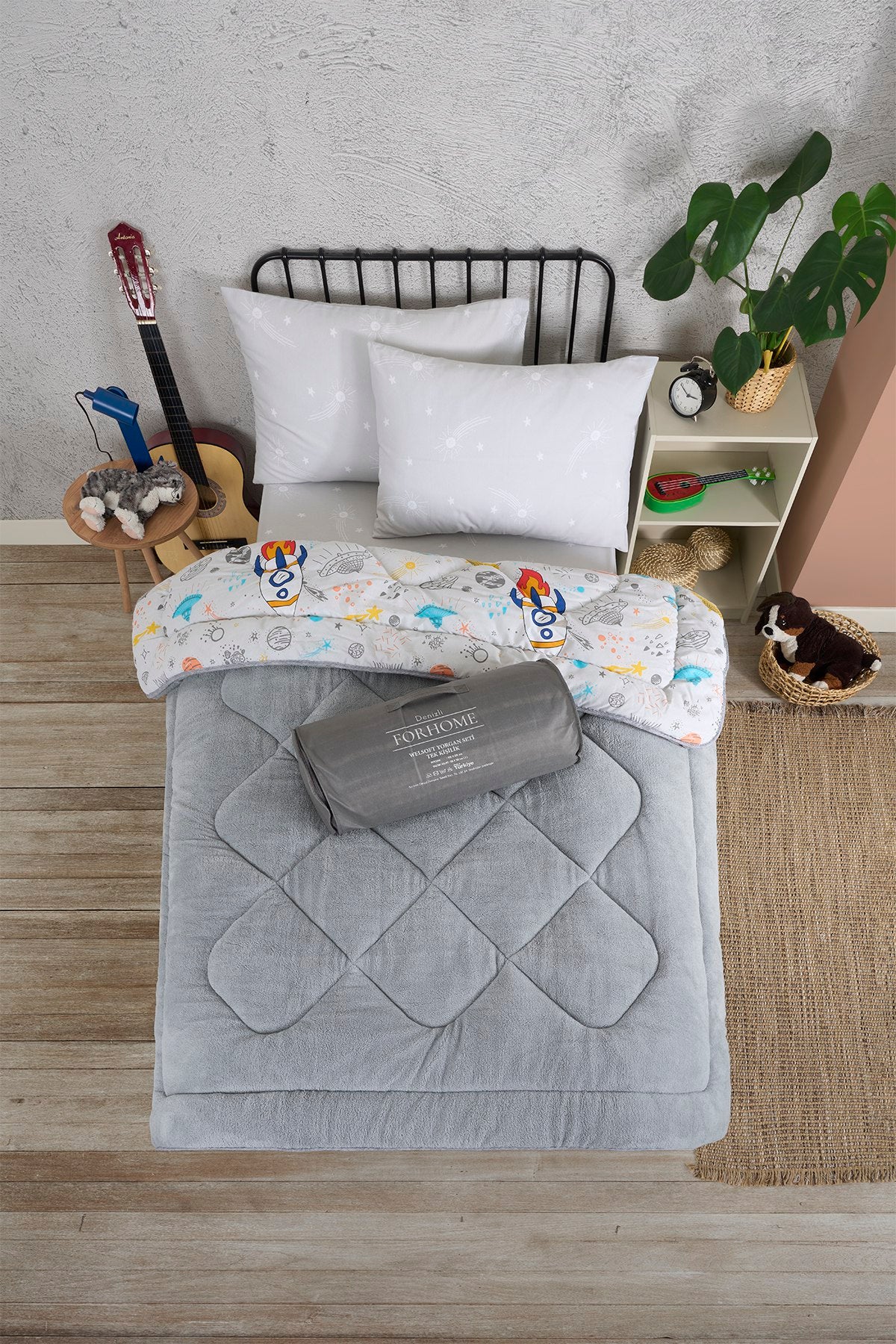 Tek Kişilik Welsoft Yorgan Seti - ASTRONOT GRİ