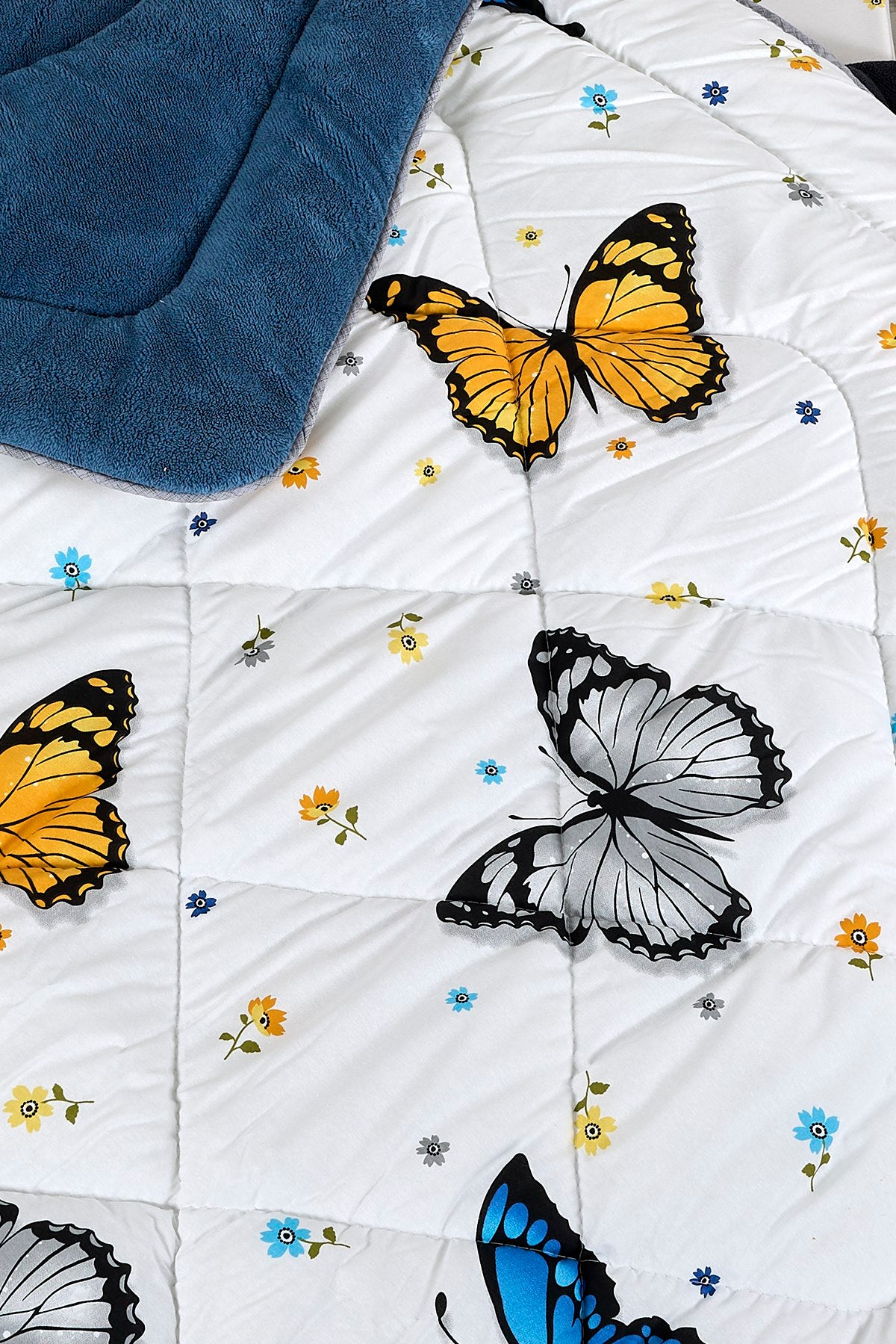 Tek Kişilik Welsoft Yorgan Seti - KELEBEK İNDİGO