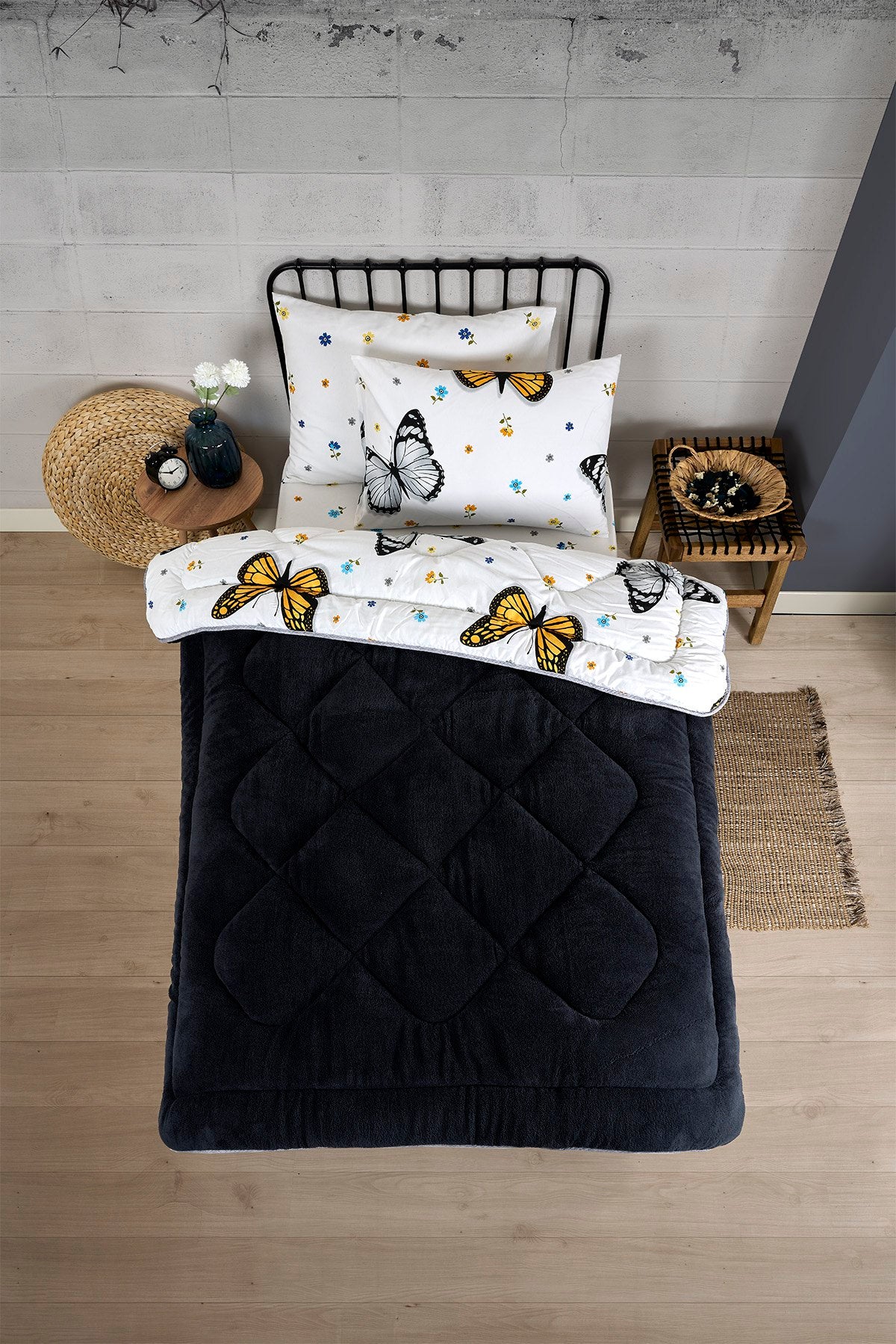 Tek Kişilik Welsoft Yorgan Seti - KELEBEK ANTRASİT