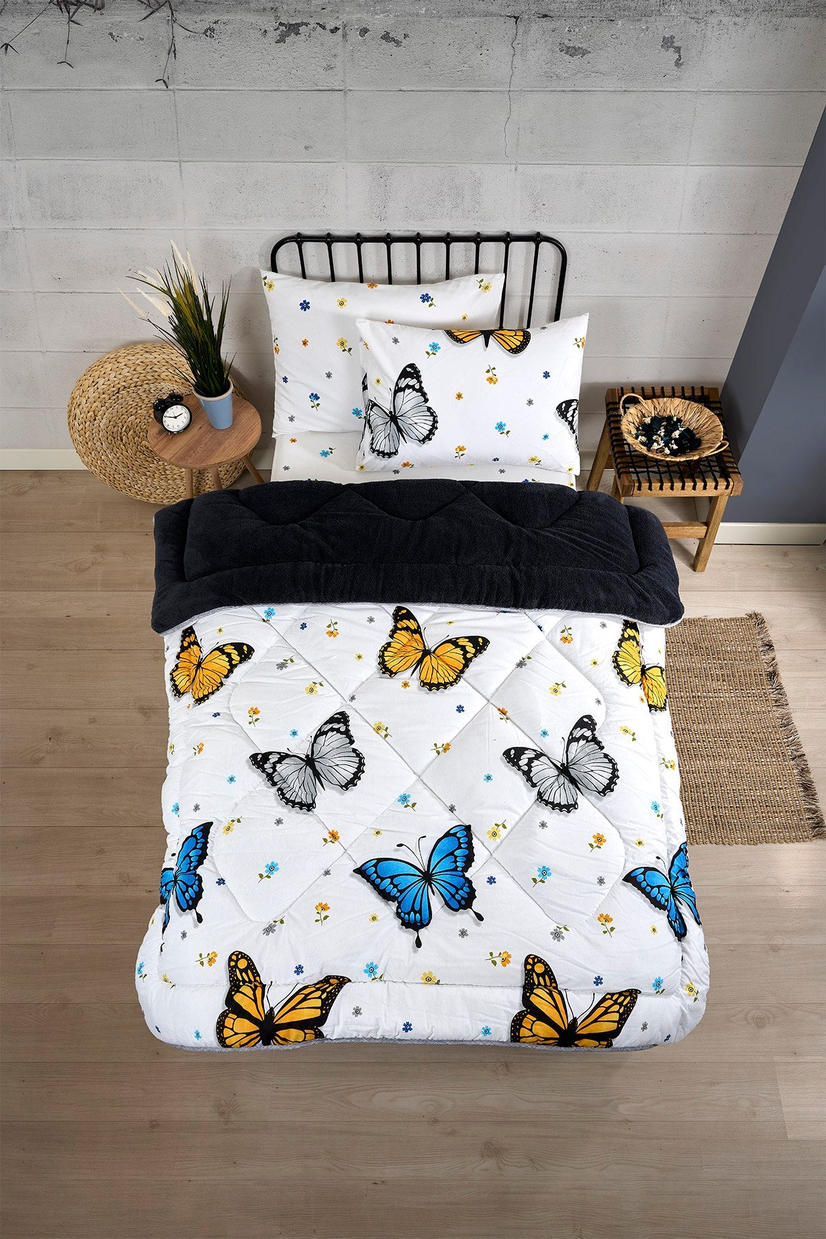 Tek Kişilik Welsoft Yorgan Seti - KELEBEK ANTRASİT