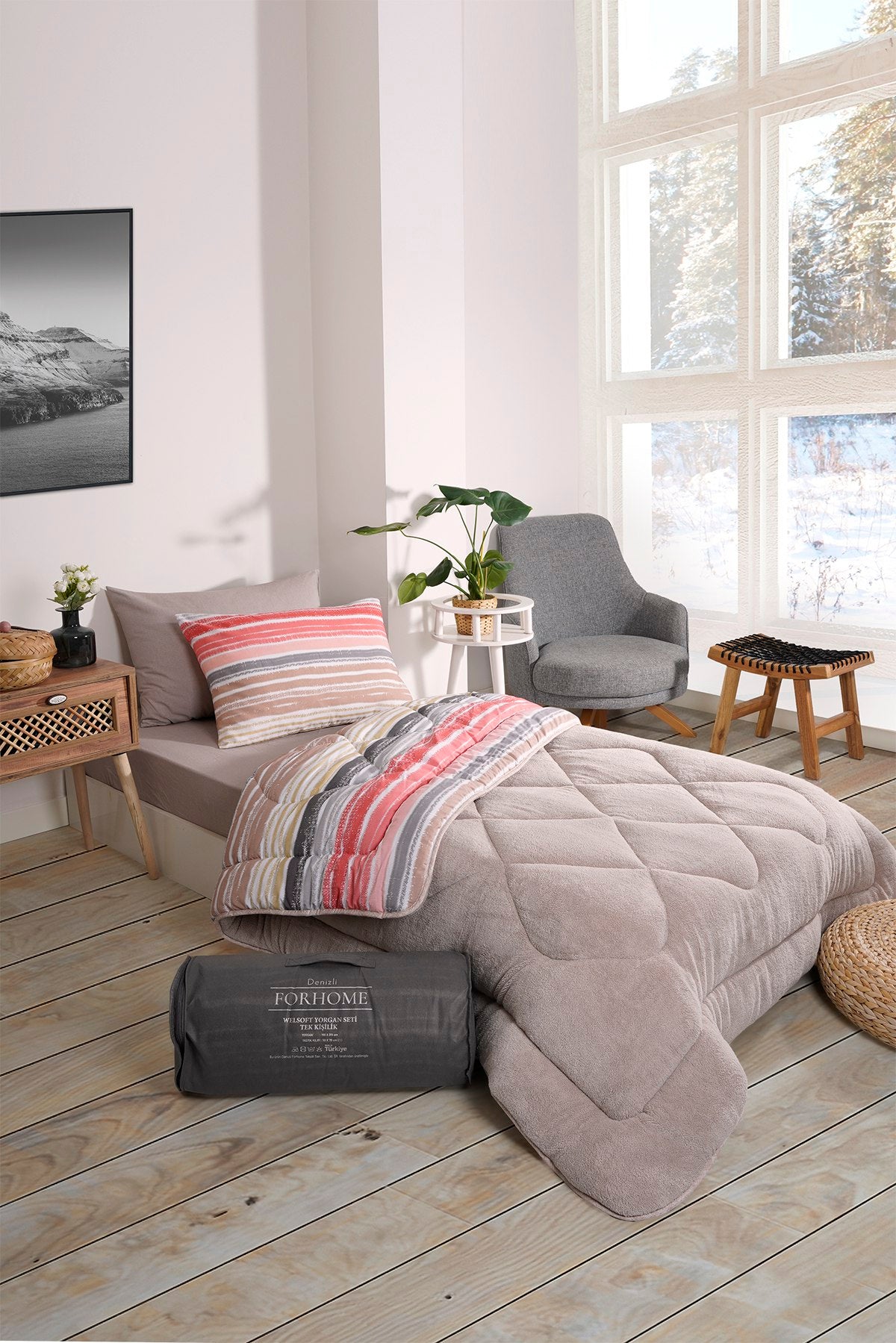 Tek Kişilik Welsoft Yorgan Seti - TASEL BEJ