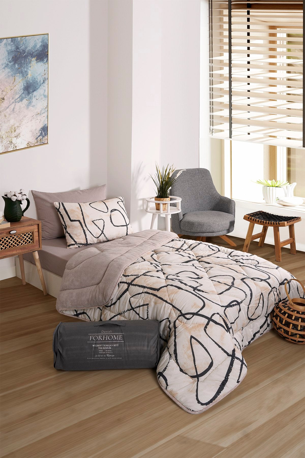 Tek Kişilik Welsoft Yorgan Seti - EFEKT BEJ