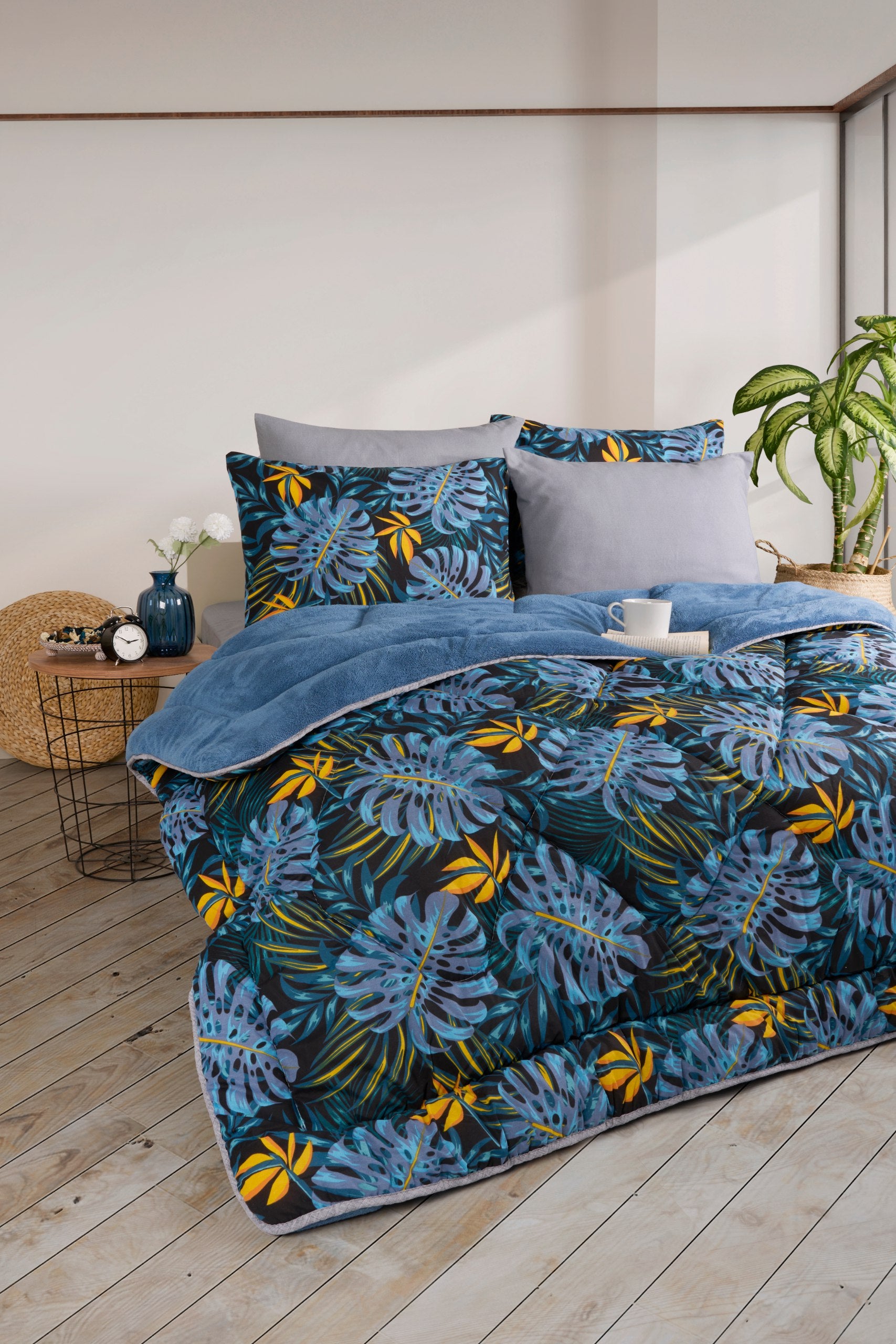 Çift Kişilik Welsoft Yorgan Seti - MONESTERA İNDİGO