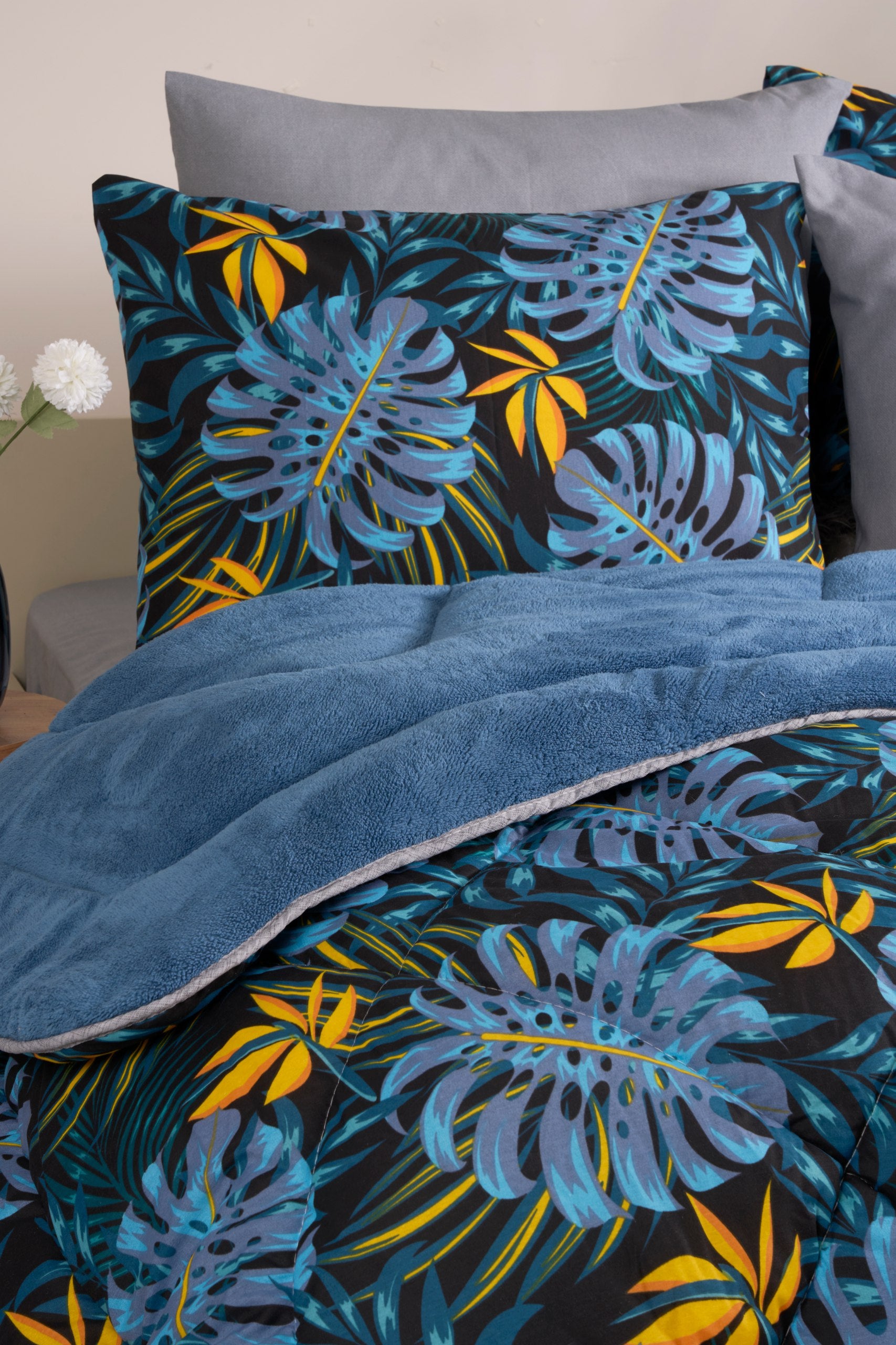 Çift Kişilik Welsoft Yorgan Seti - MONESTERA İNDİGO