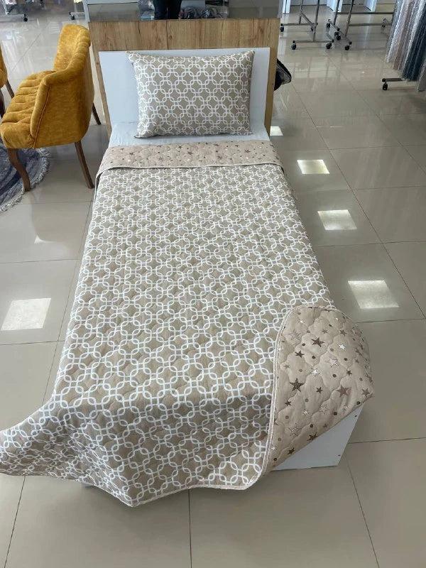 Tek Kişilik Kapitone Yatak Örtüsü Takımı - BEJ ZİNCİR