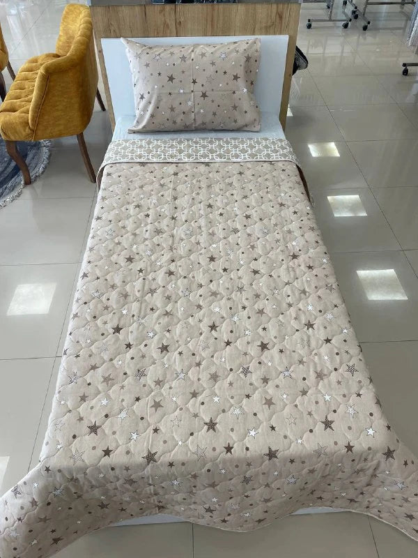 Tek Kişilik Kapitone Yatak Örtüsü Takımı - BEJ ZİNCİR