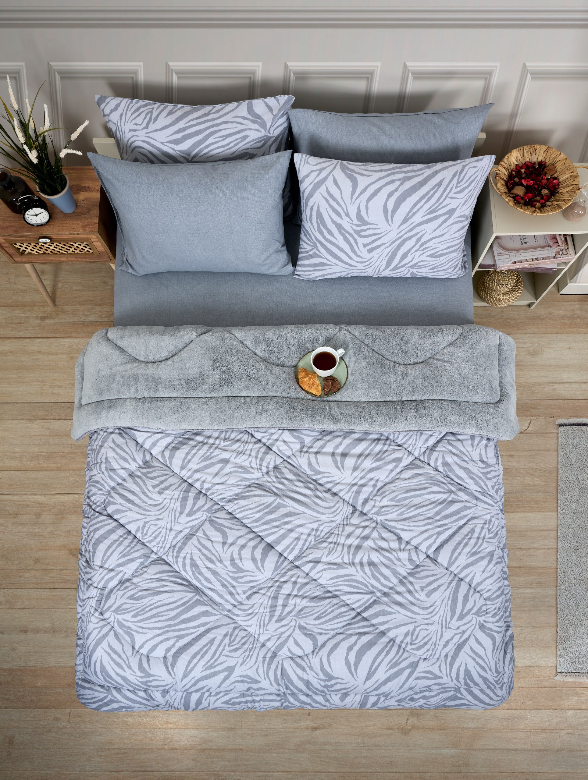 Çift Kişilik Welsoft Yorgan Seti - ZEBRA GRİ