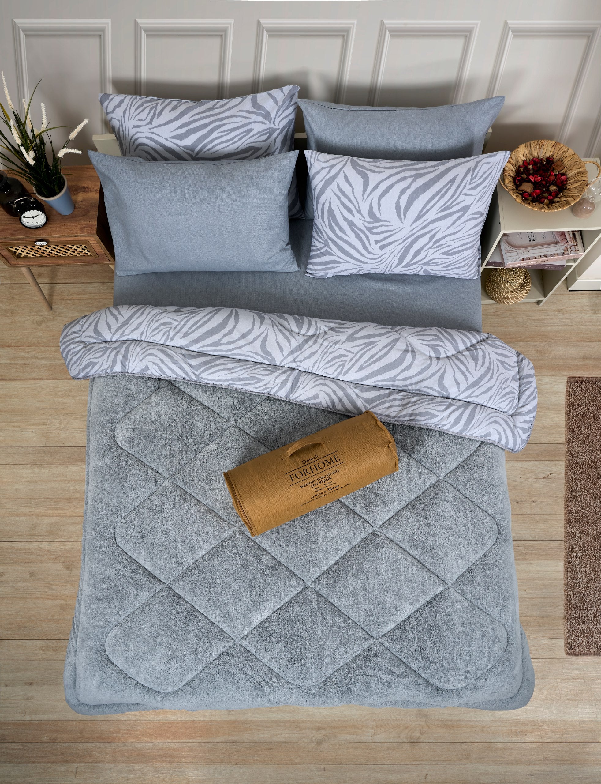 Çift Kişilik Welsoft Yorgan Seti - ZEBRA GRİ