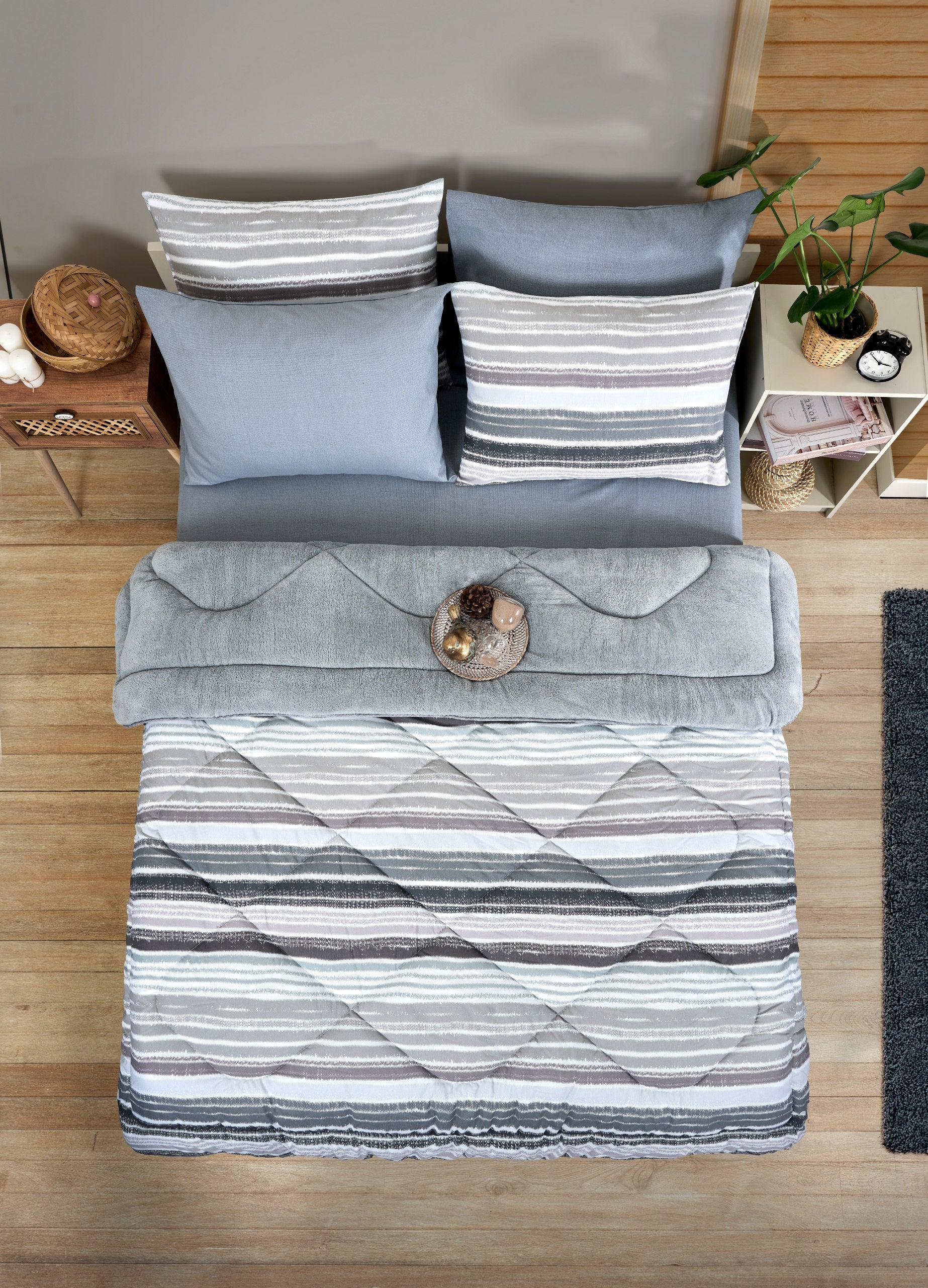 Çift Kişilik Welsoft Yorgan Seti - TASEL GRİ