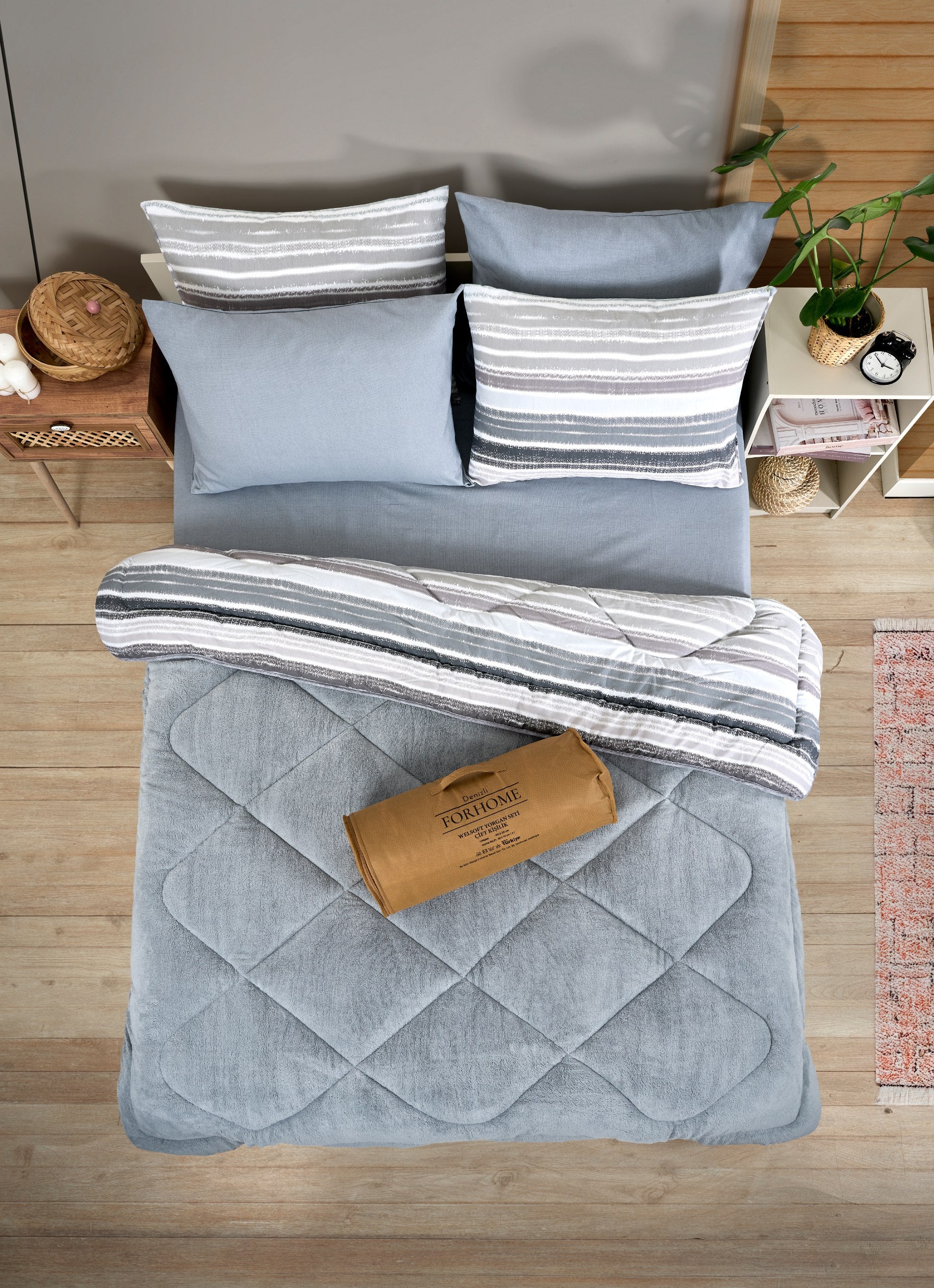 Çift Kişilik Welsoft Yorgan Seti - TASEL GRİ