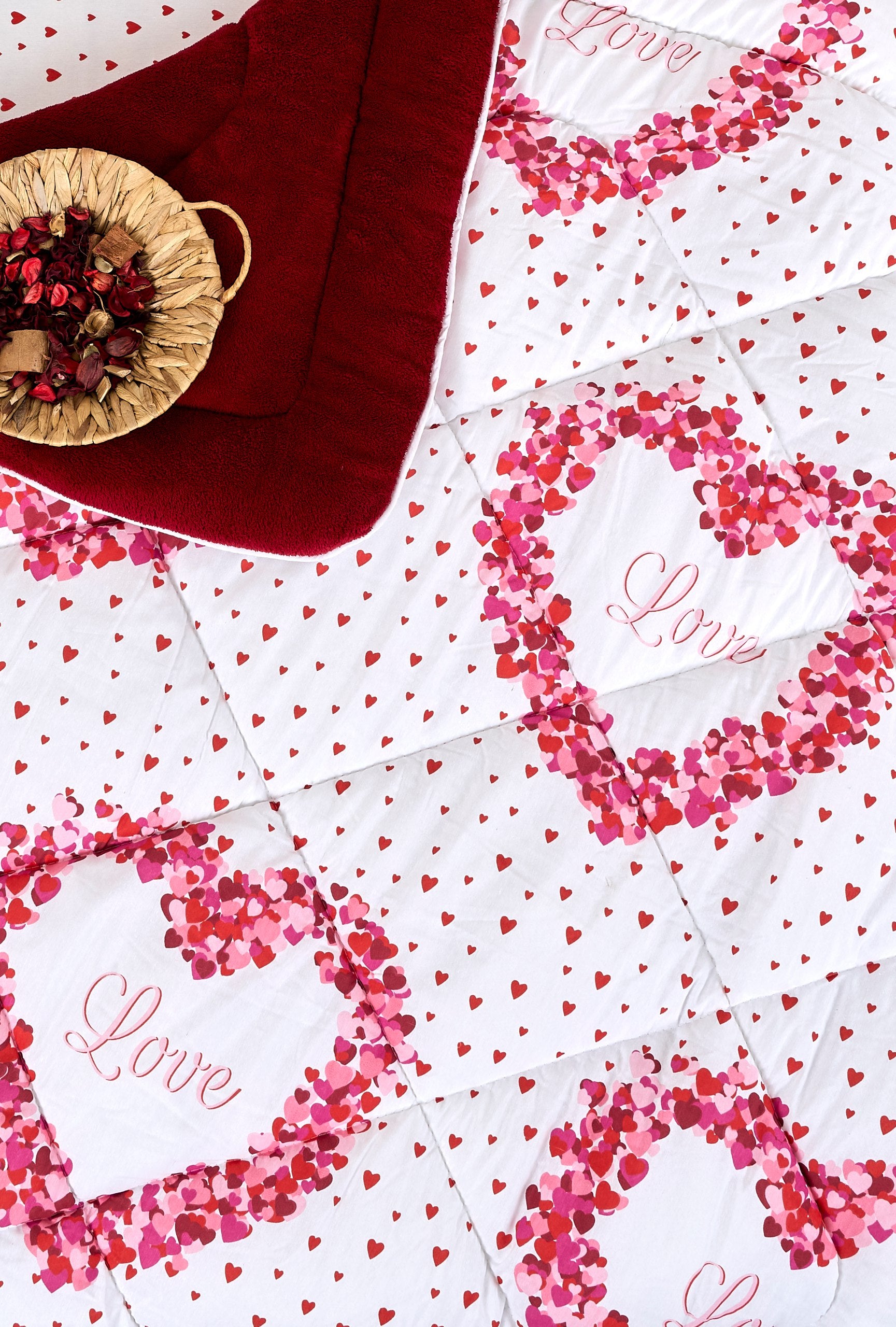 Çift Kişilik Welsoft Yorgan Seti - LOVE BORDO