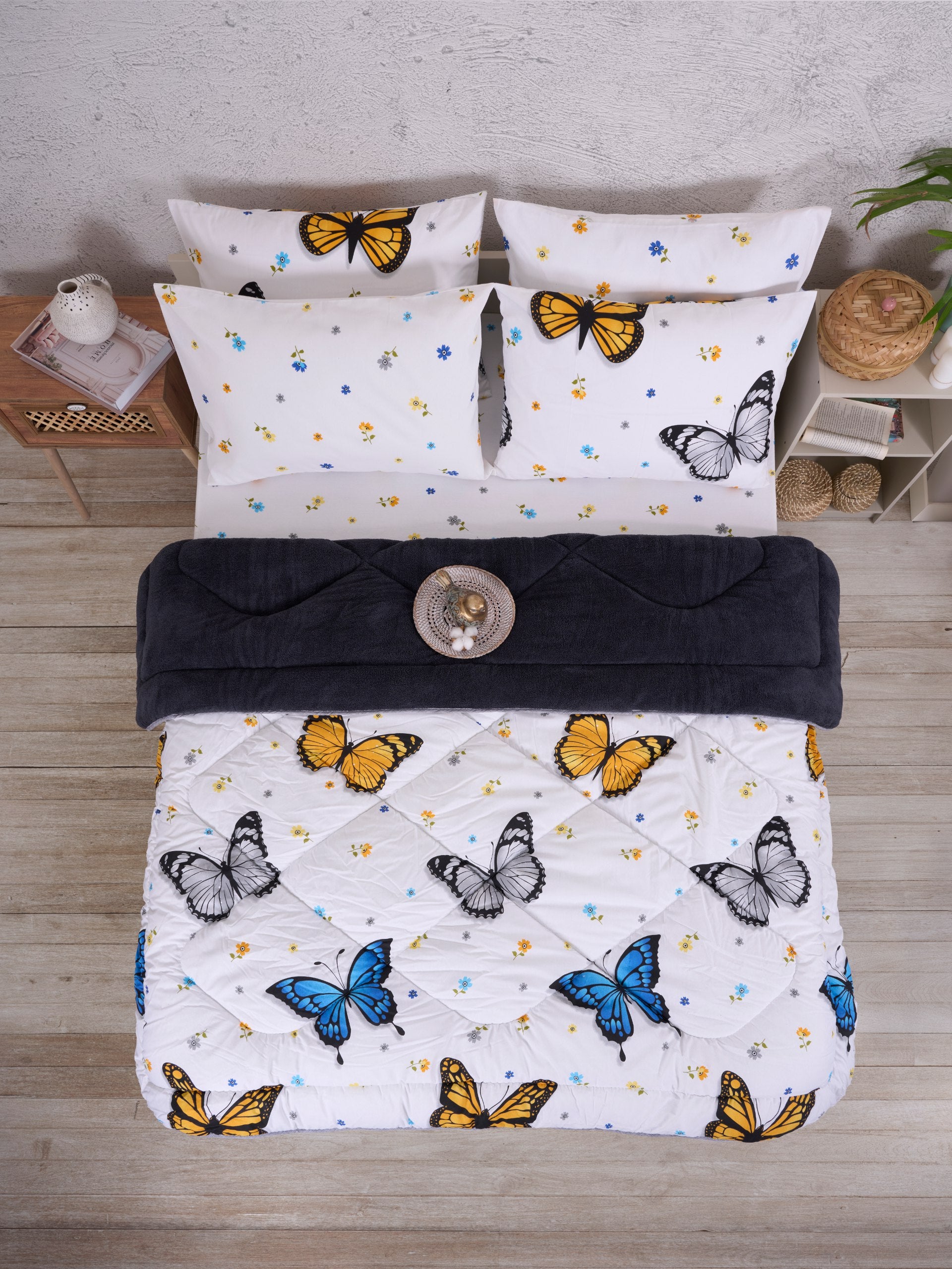 Çift Kişilik Welsoft Yorgan Seti - KELEBEK ANTRASİT