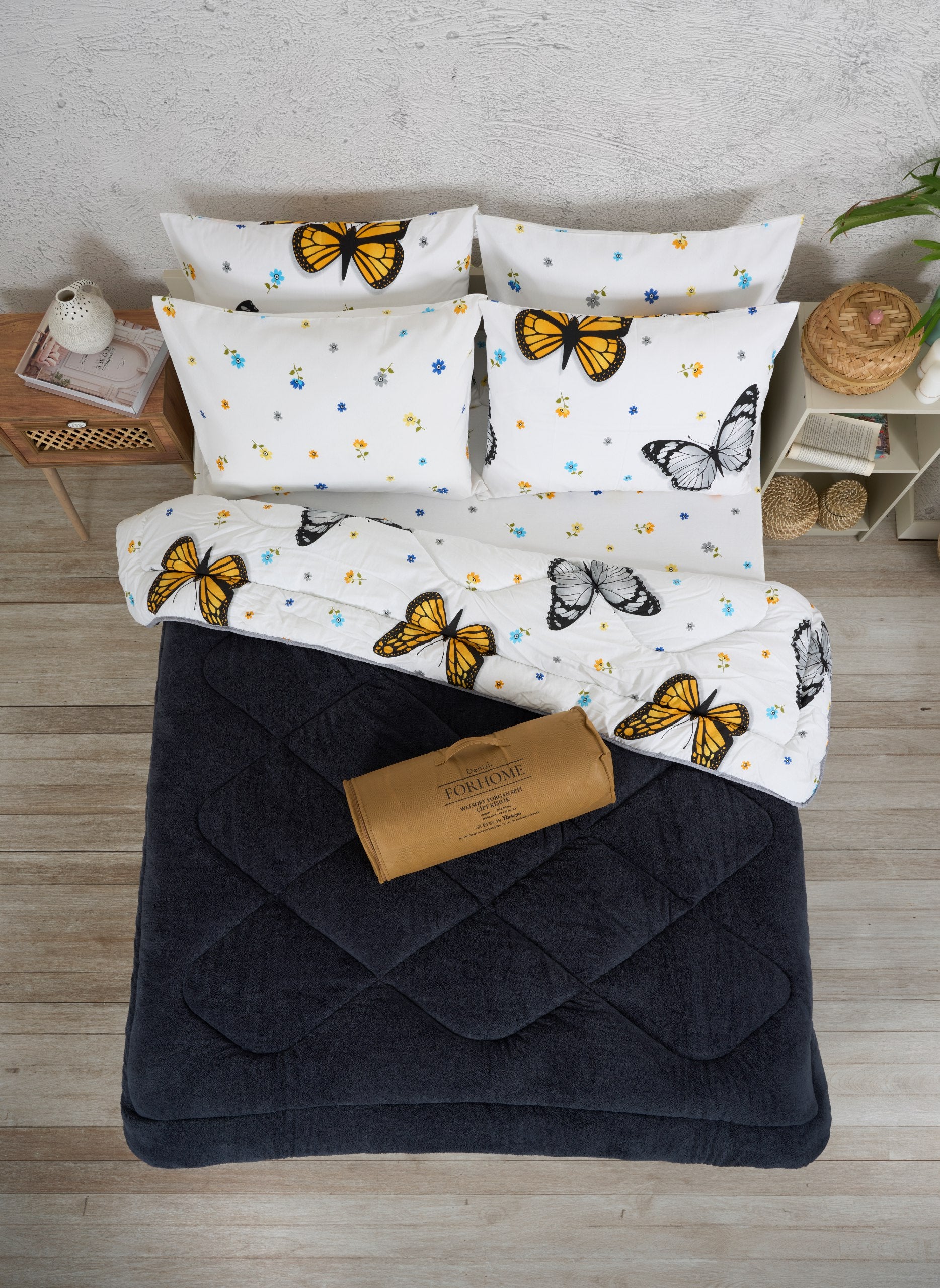 Çift Kişilik Welsoft Yorgan Seti - KELEBEK ANTRASİT