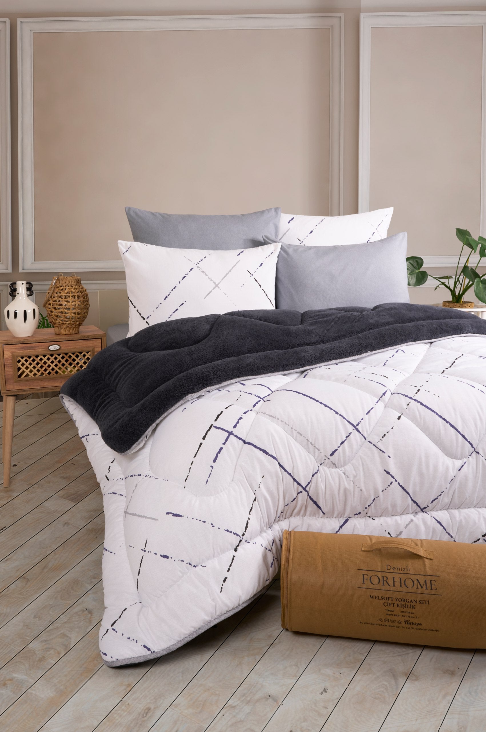 Çift Kişilik Welsoft Yorgan Seti - YANSIMA ANTRASİT