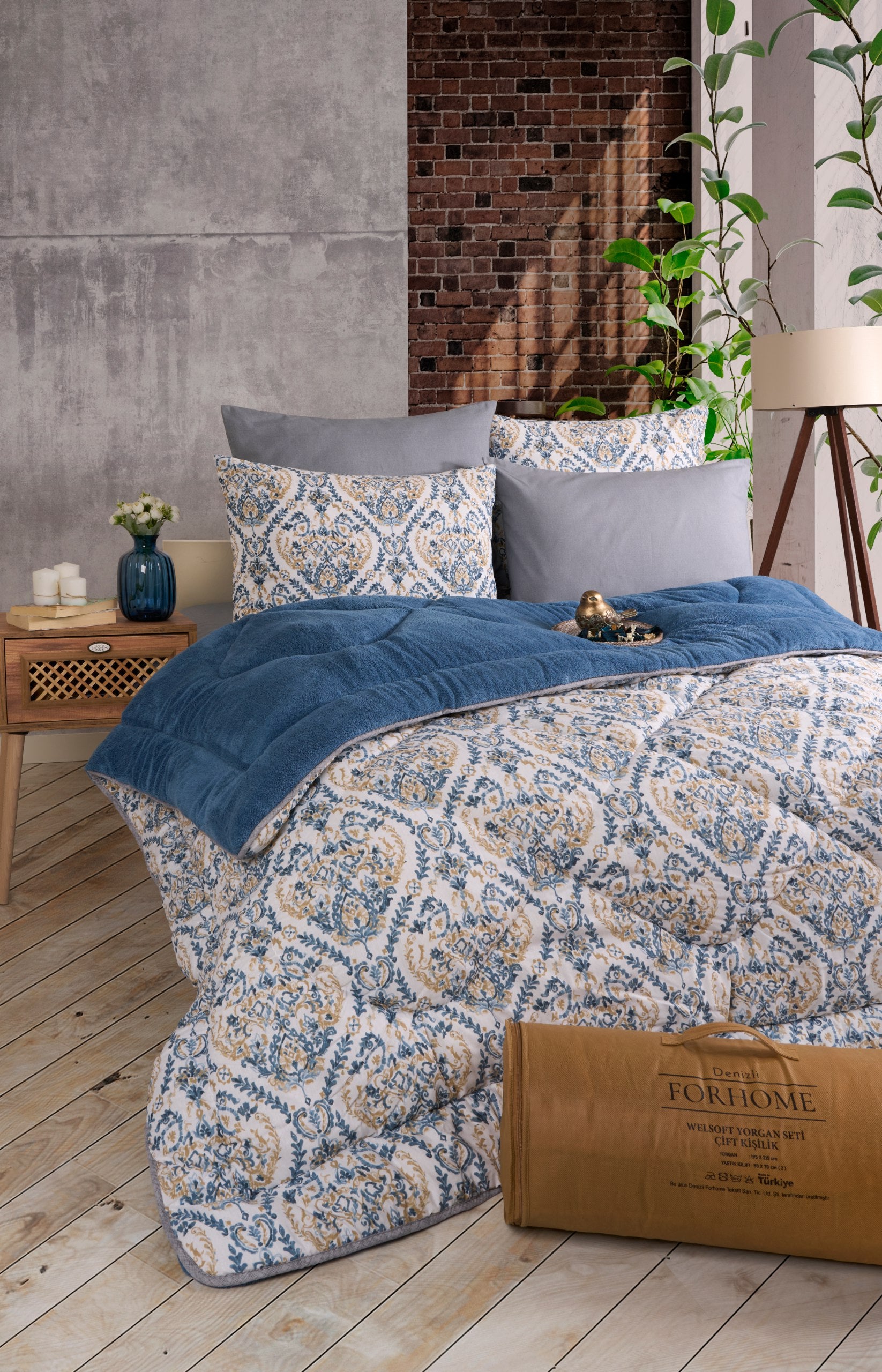 Çift Kişilik Welsoft Yorgan Seti - AKSU İNDİGO