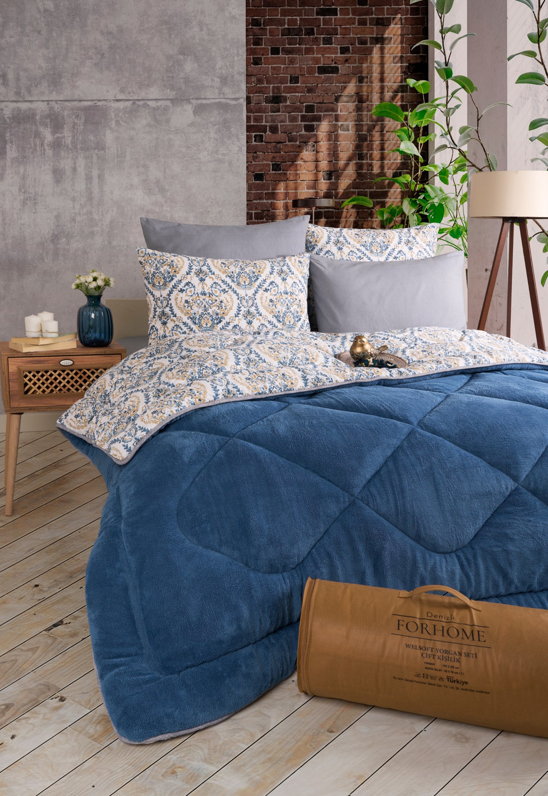Çift Kişilik Welsoft Yorgan Seti - AKSU İNDİGO