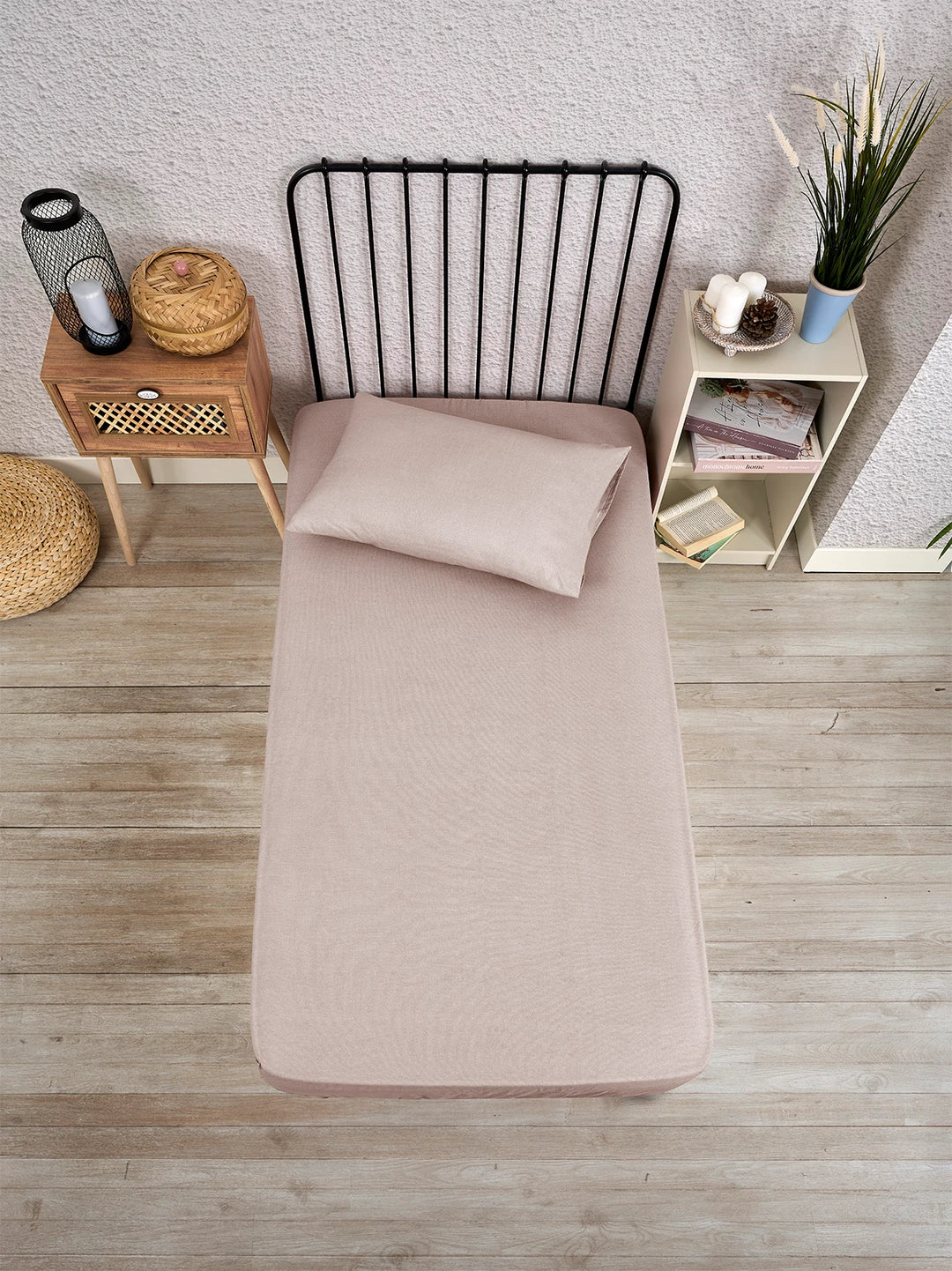 TEK KİŞİLİK LASTİKLİ ÇARŞAF SETİ - BEJ