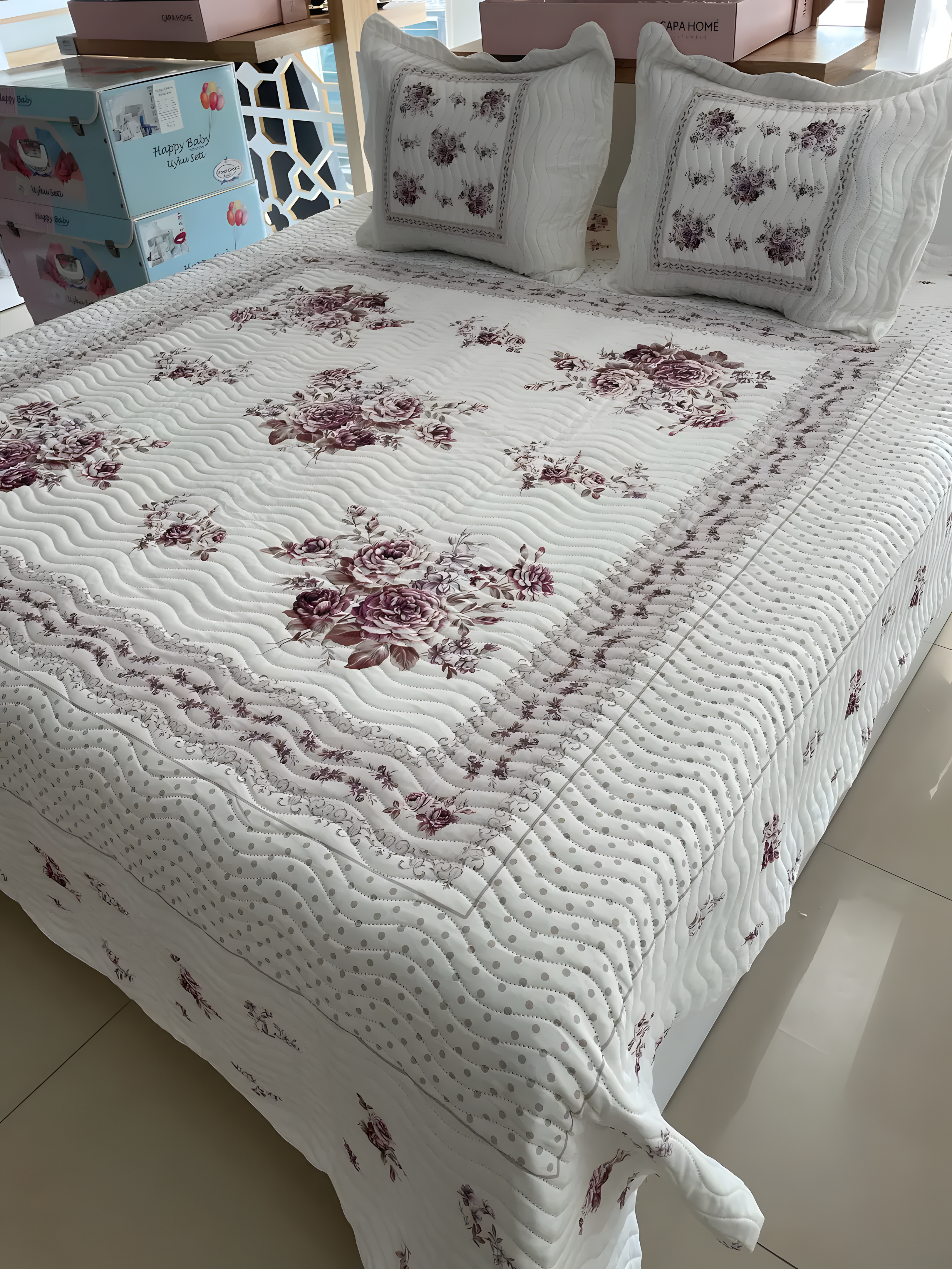 Çift Kişilik Battal Boy Yatak Örtüsü Takımı - FLOWER