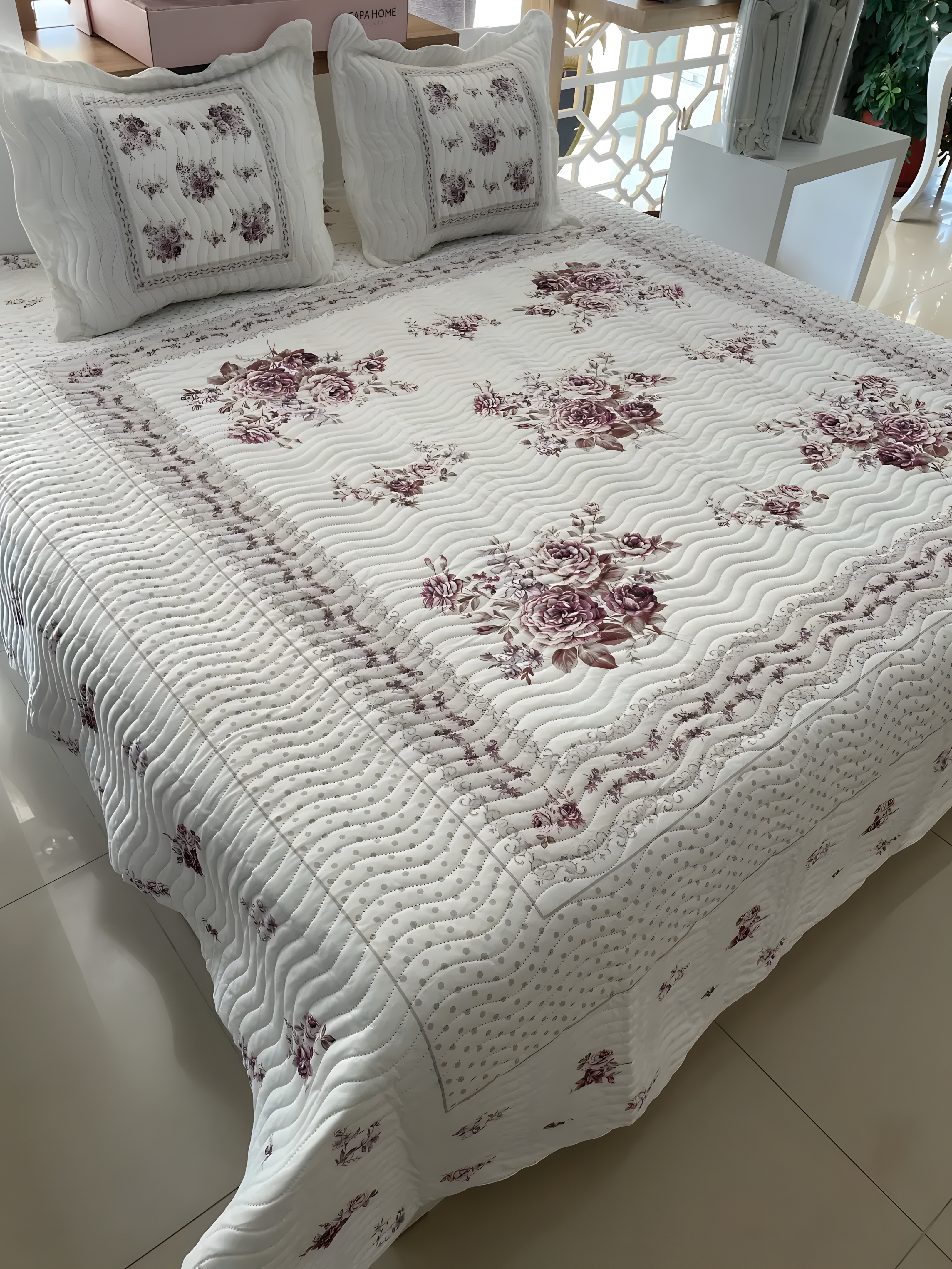 Çift Kişilik Battal Boy Yatak Örtüsü Takımı - FLOWER