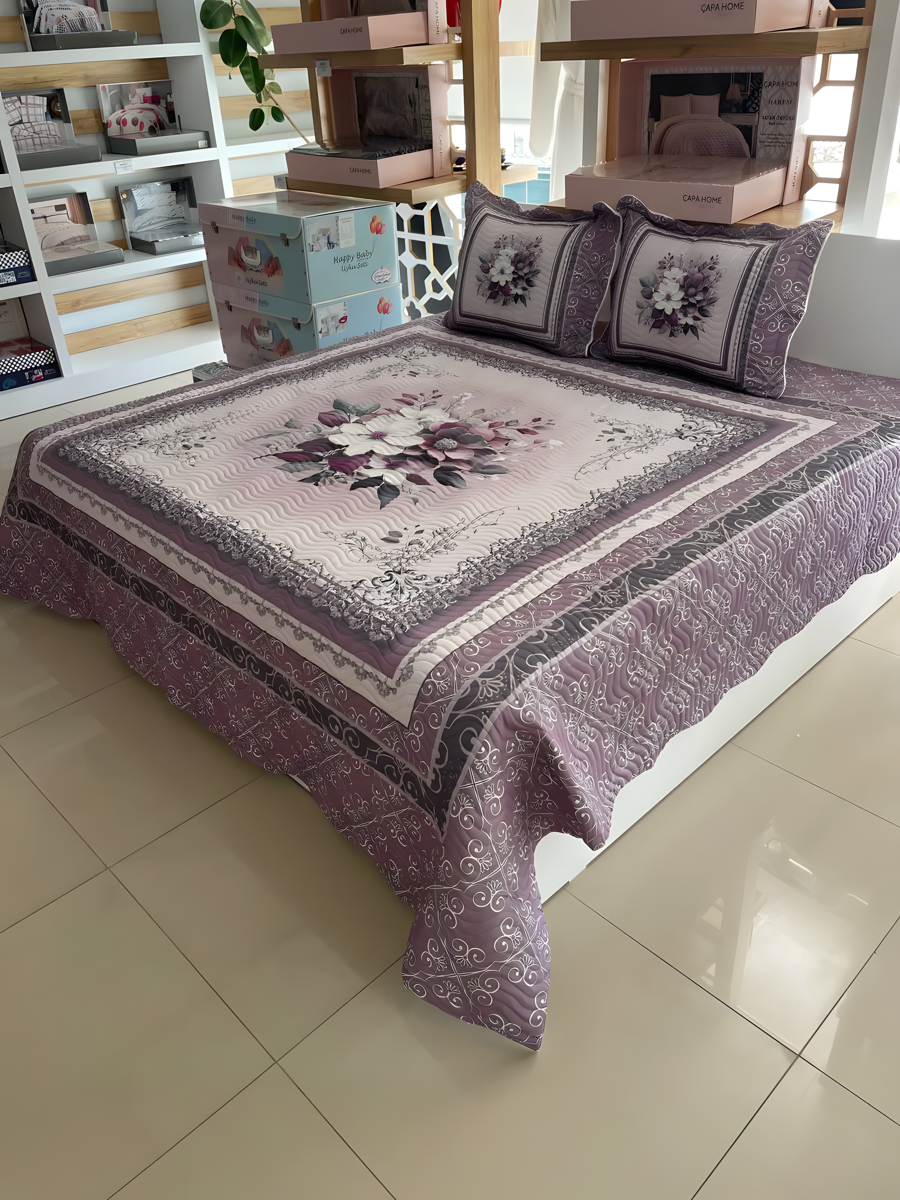 Çift Kişilik Battal Boy Yatak Örtüsü Takımı - BESTE LİLA