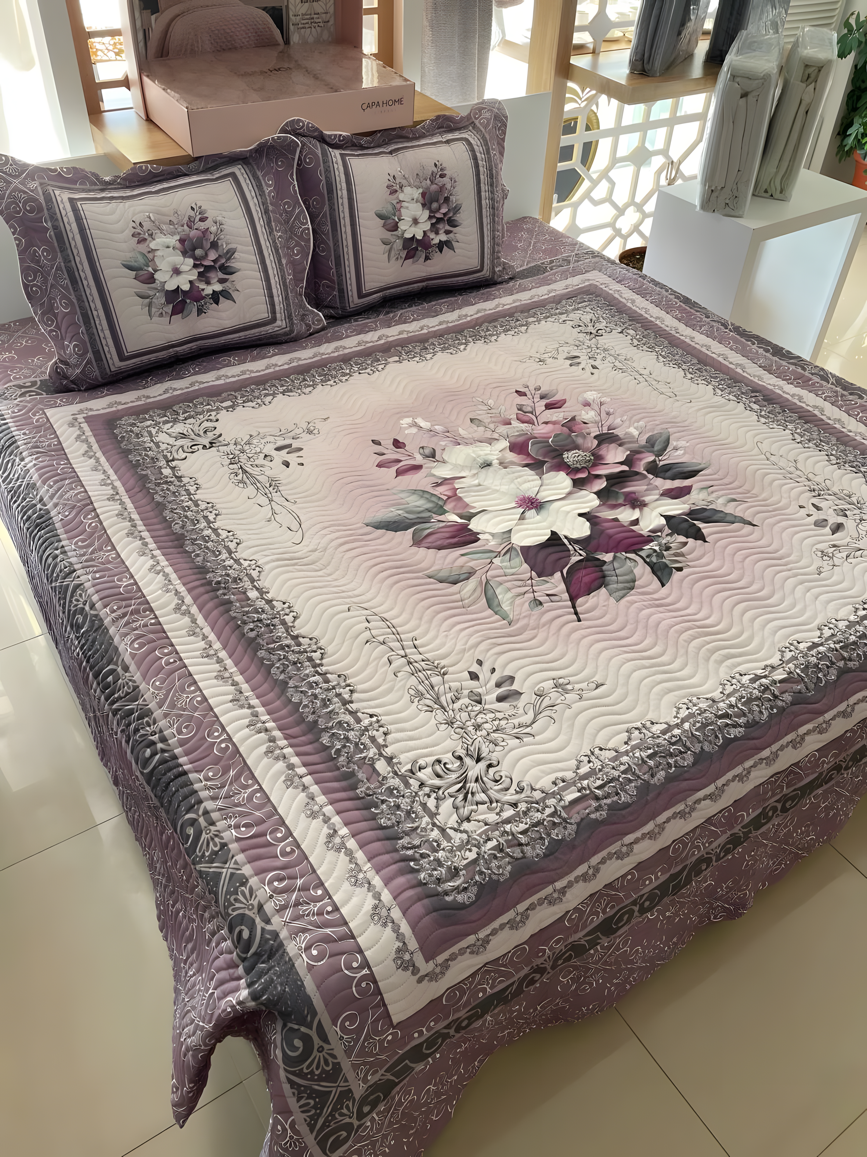 Çift Kişilik Battal Boy Yatak Örtüsü Takımı - BESTE LİLA