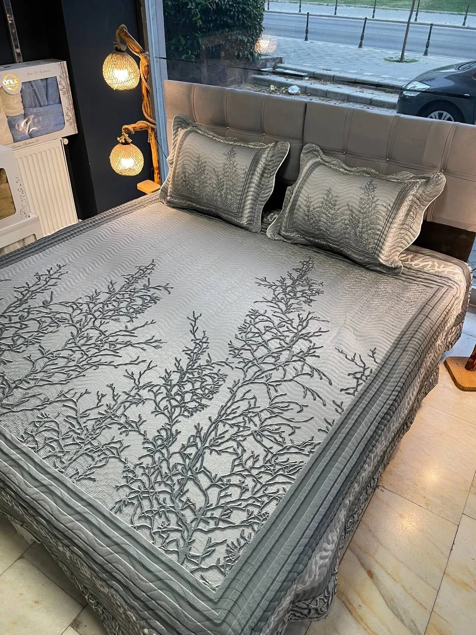 Çift Kişilik Battal Boy Yatak Örtüsü Takımı - EYLÜL GRİ